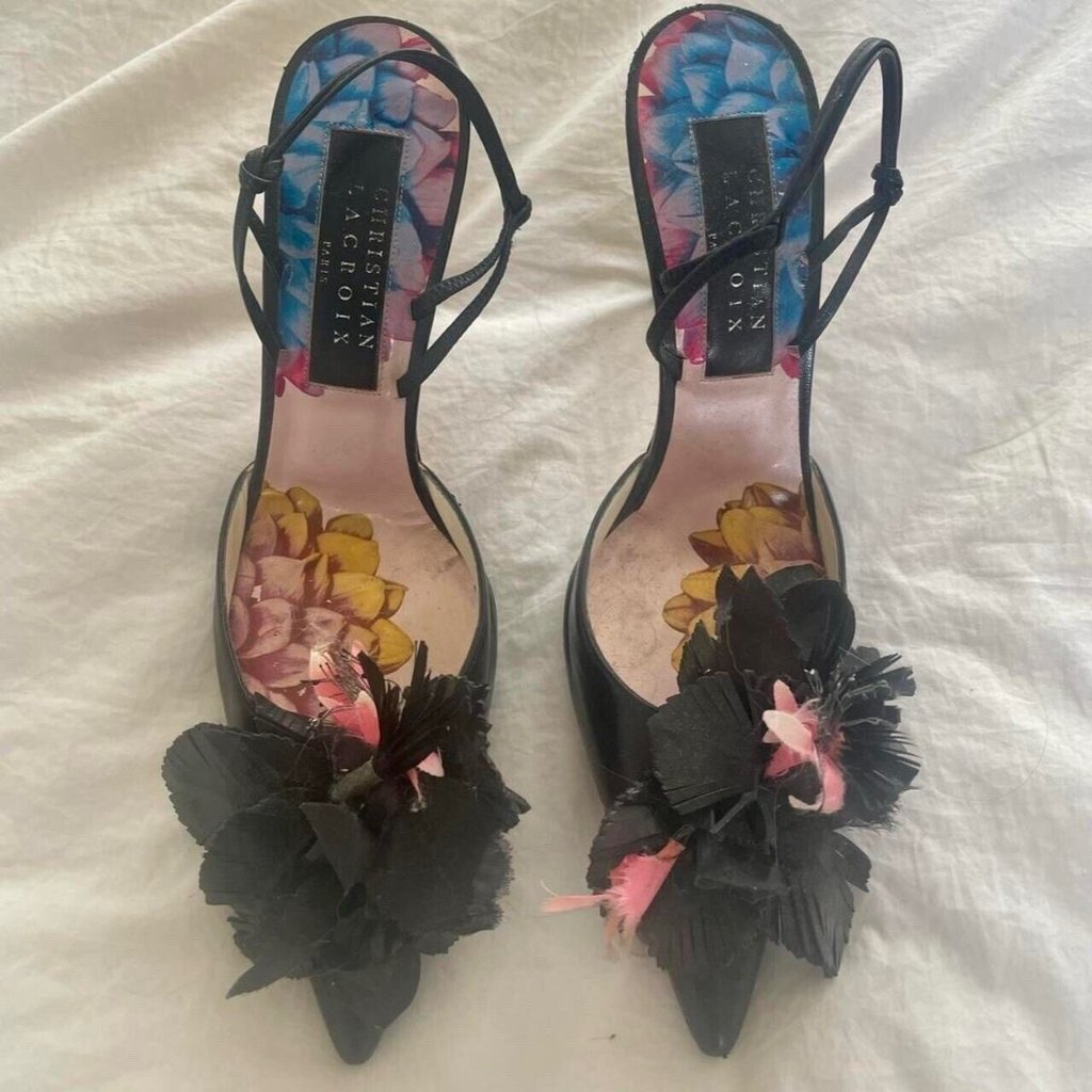 Christian Lacroix Pointy Pumps With Floral Appliqu 7.5
